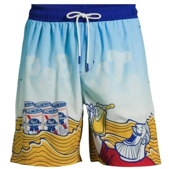 Pabst Blue Ribbon Swim Trunks Board Shorts 2XL 7.5 Inseam MEN'S SIZE 44-46 NEW - Picture 1 of 6